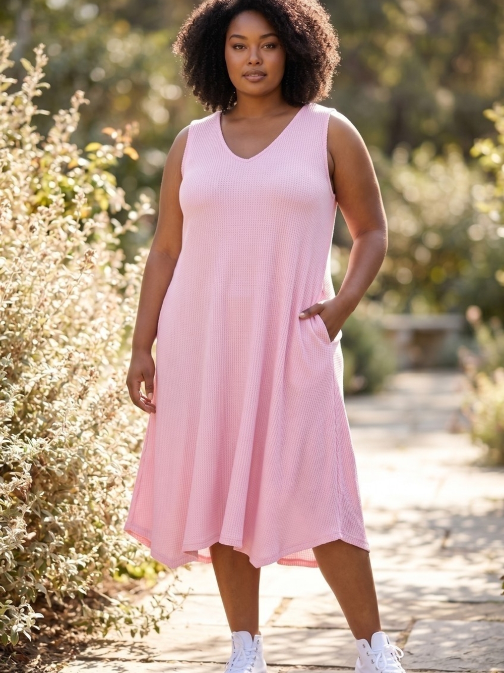 HEIMISH USA Light Pink Ribbed V-Neck Tank Dress